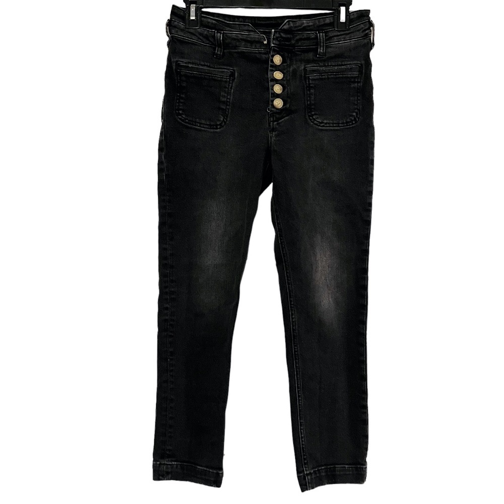 PILCRO AND THE LETTERPRESS Black Wash HIGH RISE SLIM Button Fly Jeans sz 26 x 25